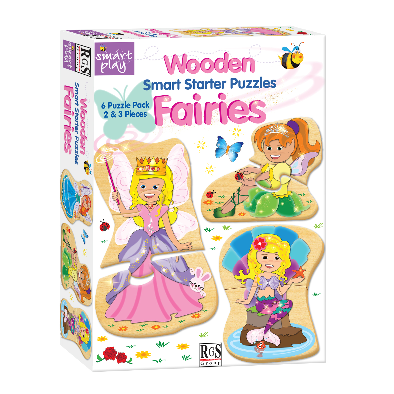 box containing 6 wooden fairy puzzles