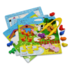 Farm friends preschool activity set contains 8 double-sided cards, soft-touch farm animals, a tweezer and dice