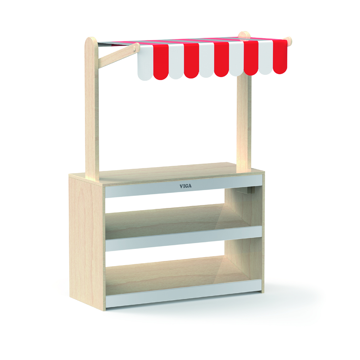 wooden supermarket display unit with awning