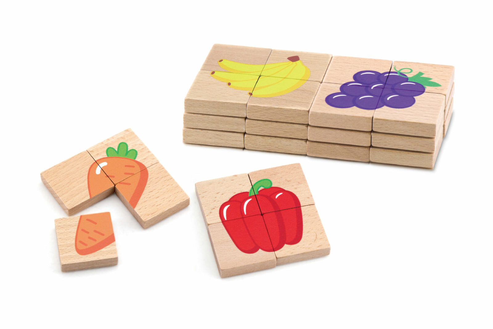 assorted magnetic wooden puzzle tiles showing thickness and size