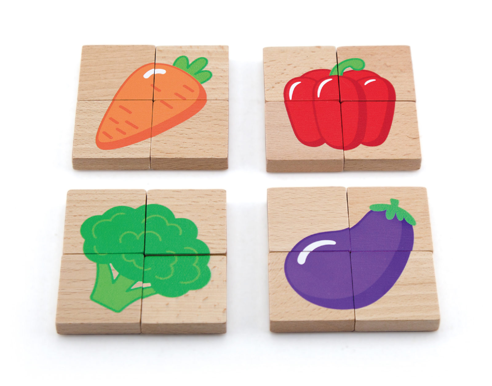 magnetic wooden puzzle tiles showing vegetables