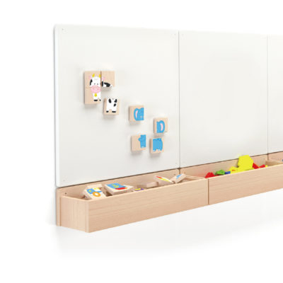 magnetic white board showcasing wooden magnetic tiles featuring assorted animals