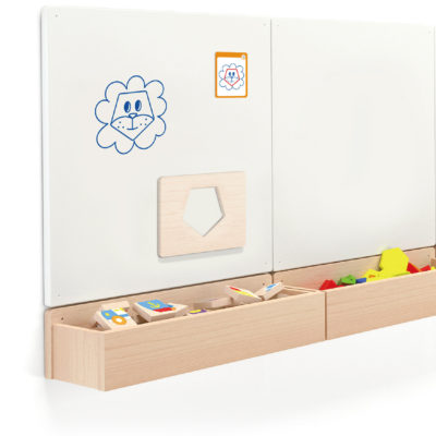 magnetic wooden shape stencil on magnetic white board with activity card