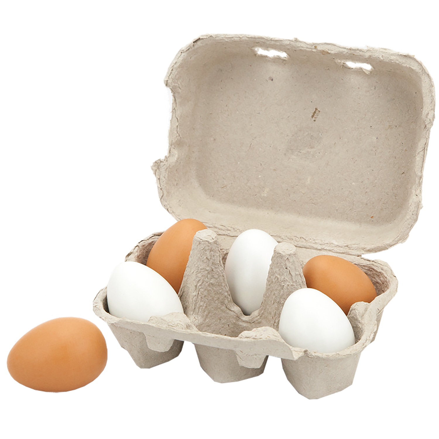 carton of 6 wooden toy eggs