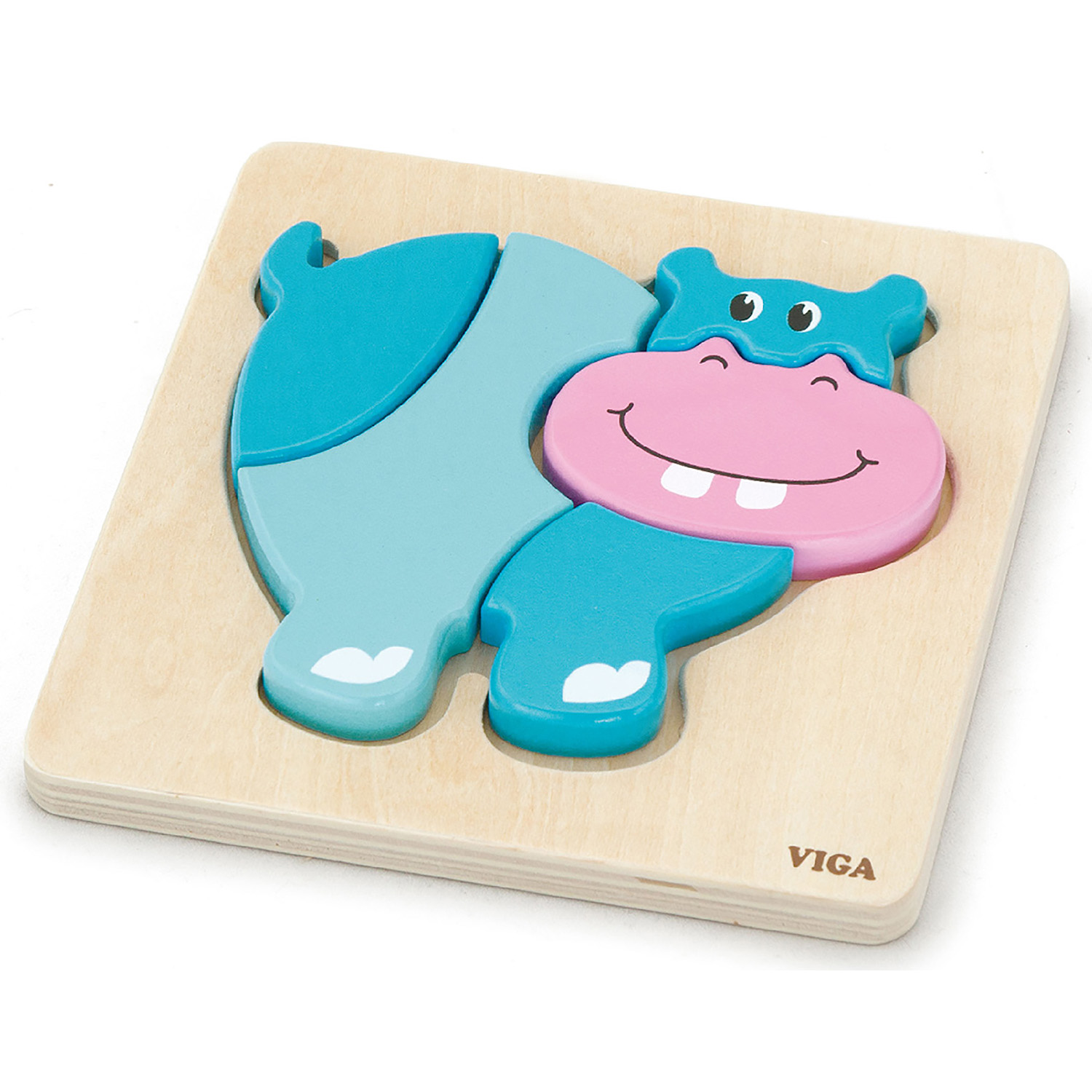 viga wooden chunky puzzle with 5 piece hippo