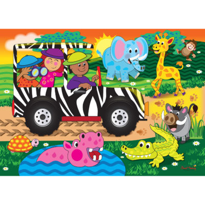 18pc puzzle Game safari with animals walking to watering holes before sunset