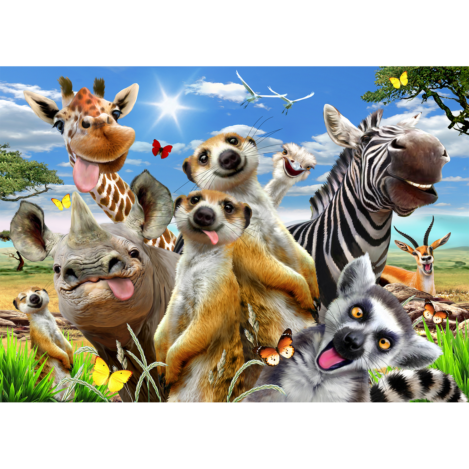 36pc puzzle African sunshine with local animals taking a funny selfie