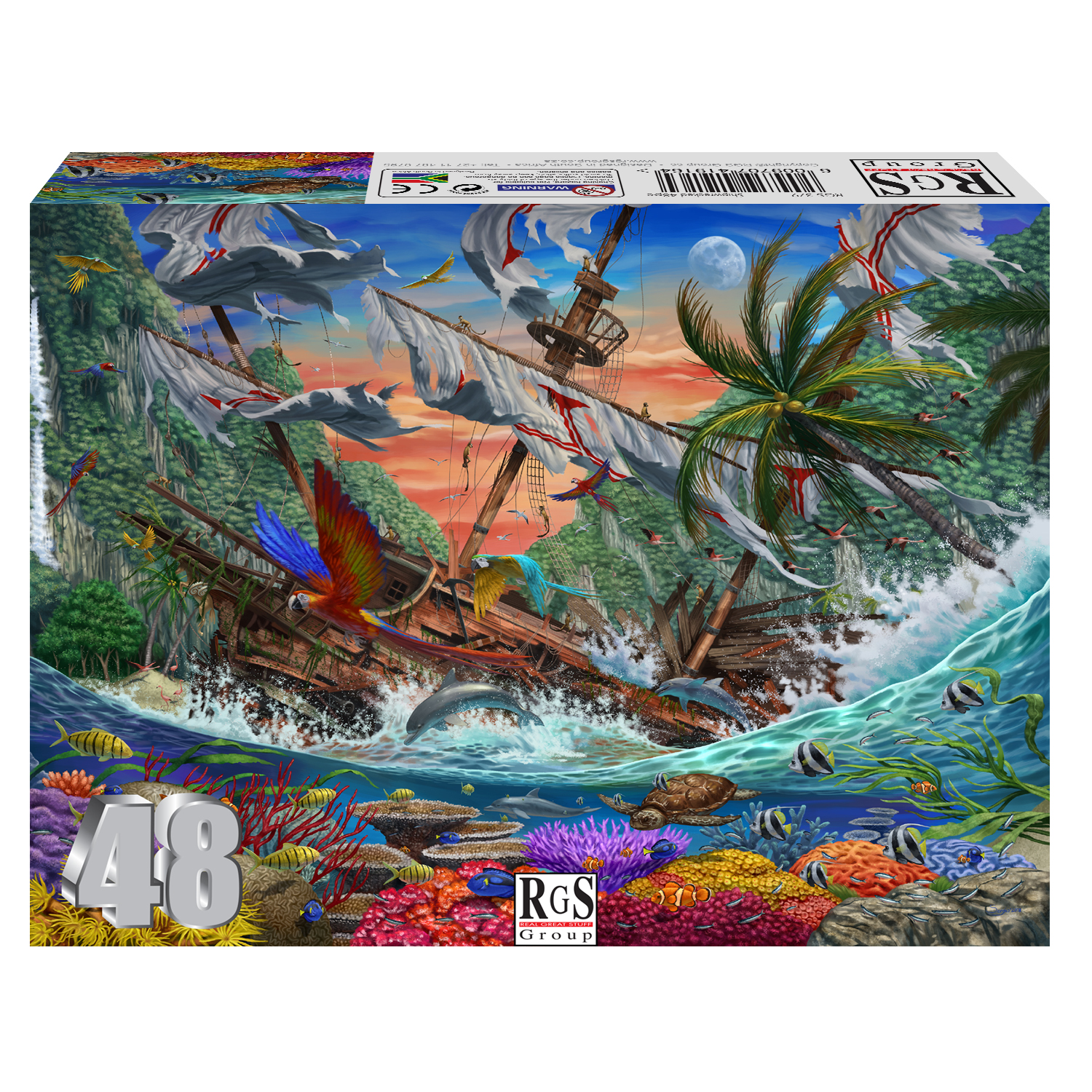 48pc puzzle of a ship wrecked along a reef