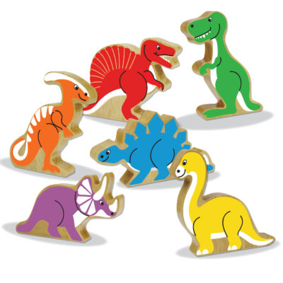 6 chunky wooden dinosaurs