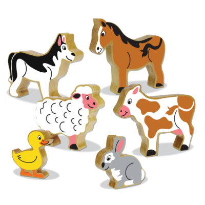 6 chunky wooden farm animals