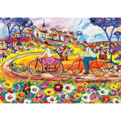 1000pc puzzle Colourful oil paining of cyclists