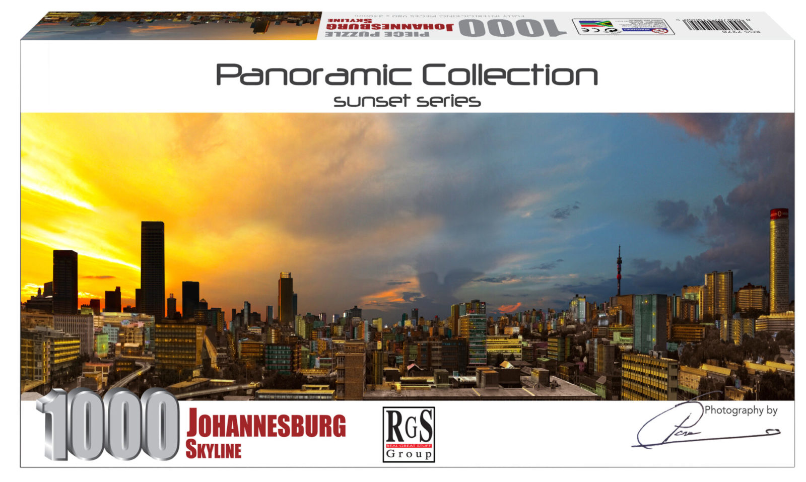 box contiaing 1000pc puzzle of Sunset over Joburg