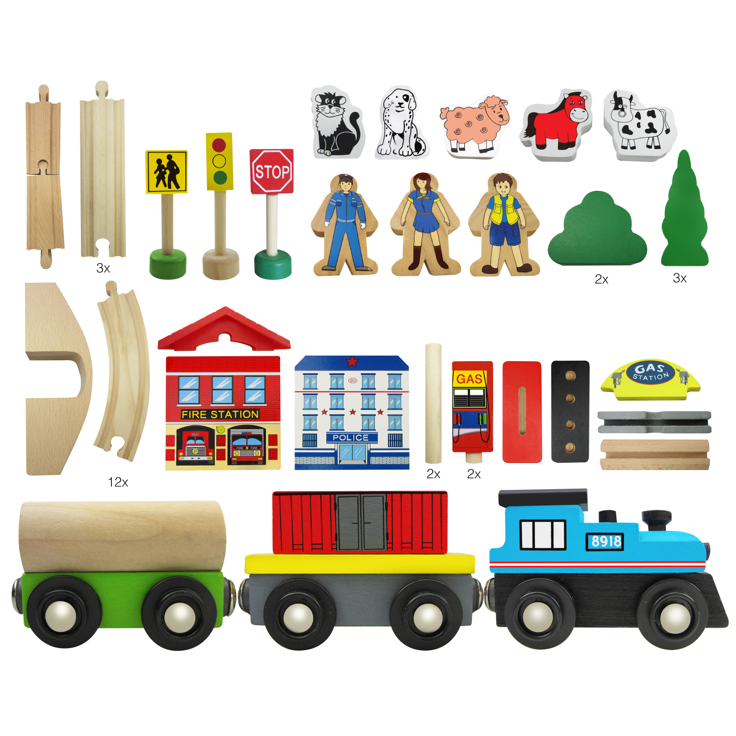 RGS wooden train set contains 50 pieces