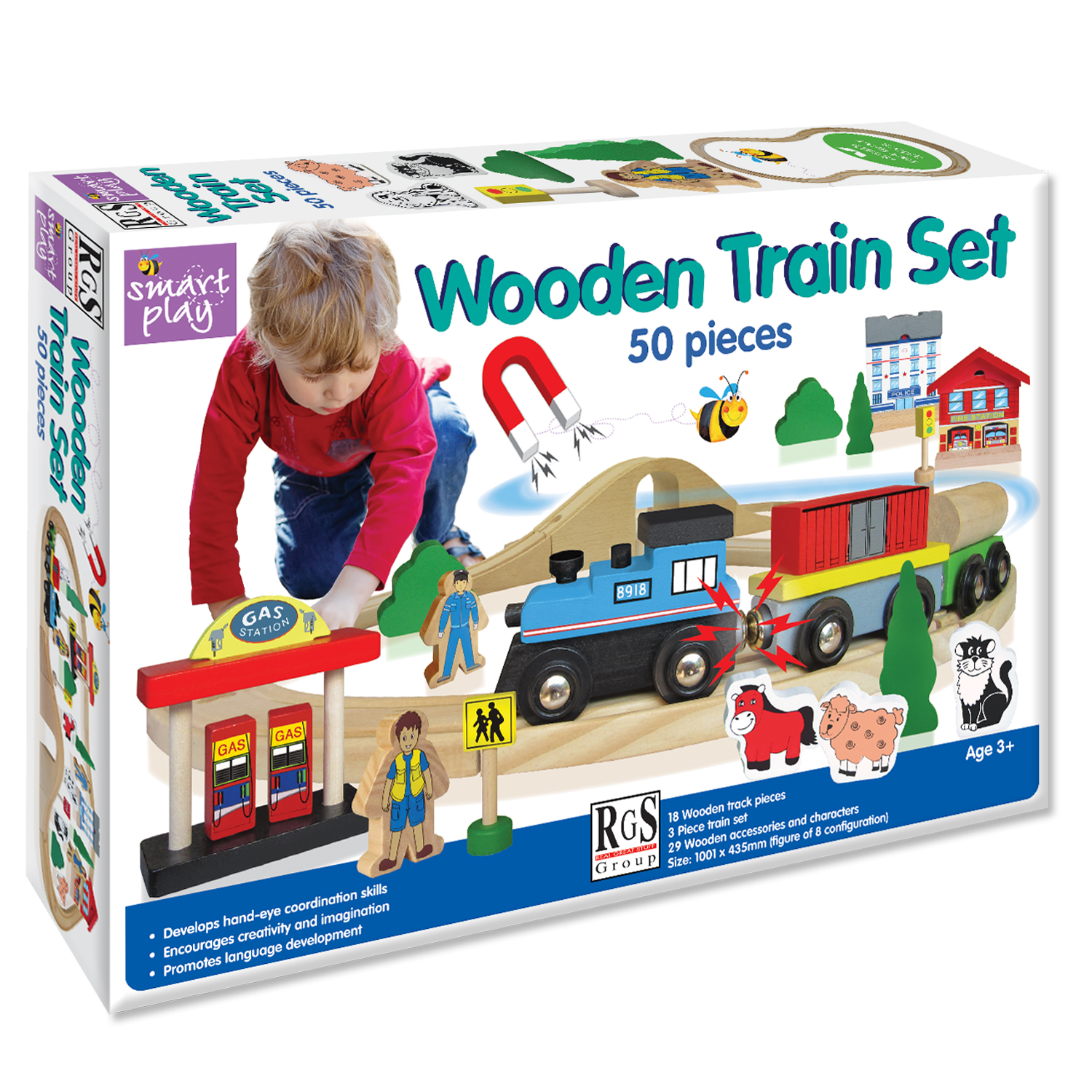 box cotains 50 wooden pieces for this fun train set