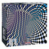 box containing 81pc puzzle of 3D spiral with vortex in blue, white and black