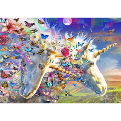 Unicorns surreounded by butterflies