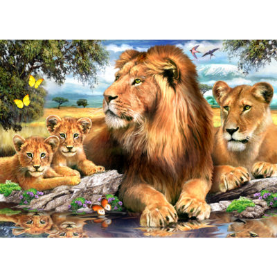300pc puzzle of lion pride at water hole