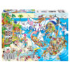 box containing 300pc puzzle island paradise cartoon puzzle at the beach with many people