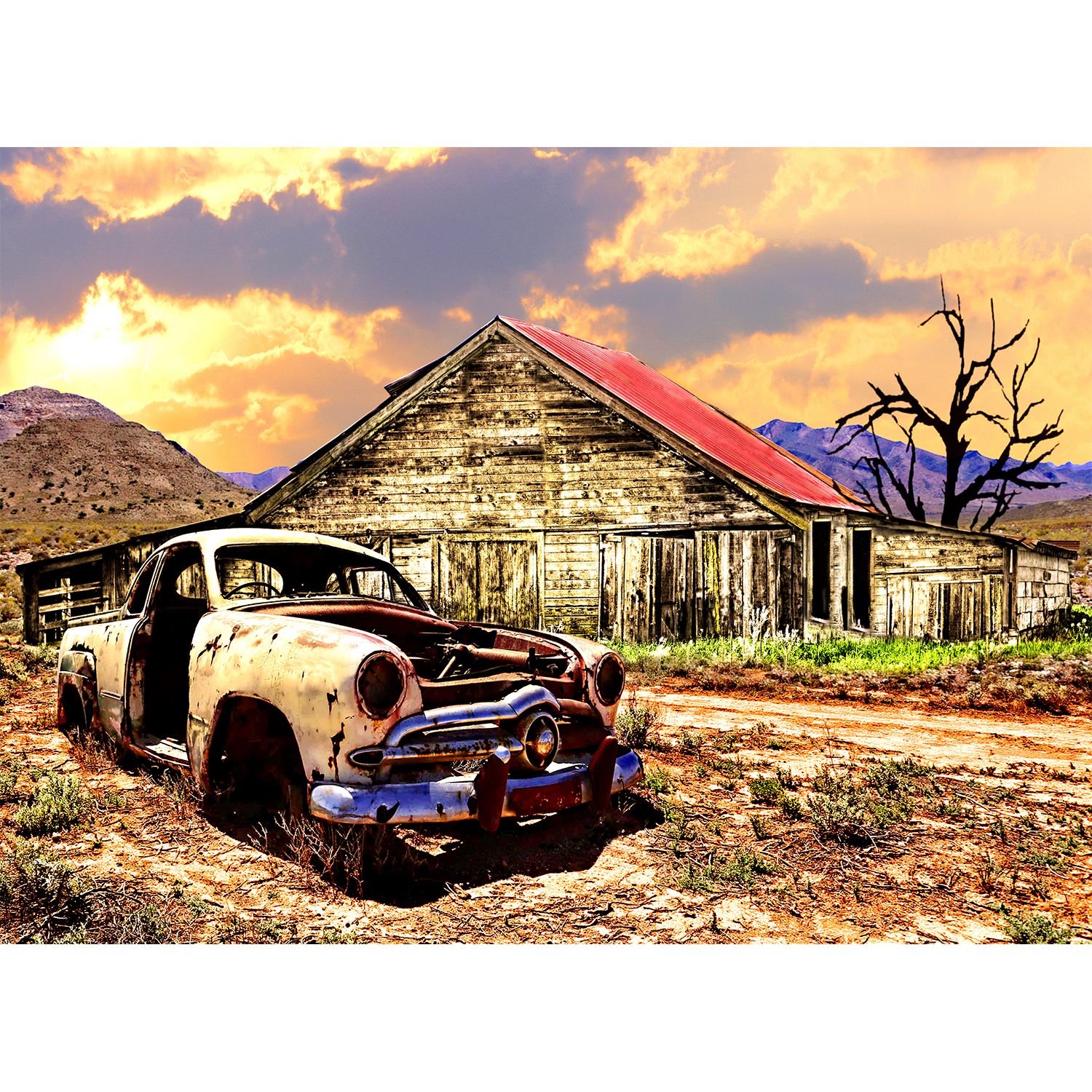 1500pc puzzle of old pickup truck and barn in karoo