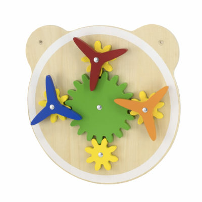 wooden wall mount toy with turning windmill and gears