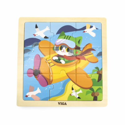 9 piece wooden puzzle with aeroplane image