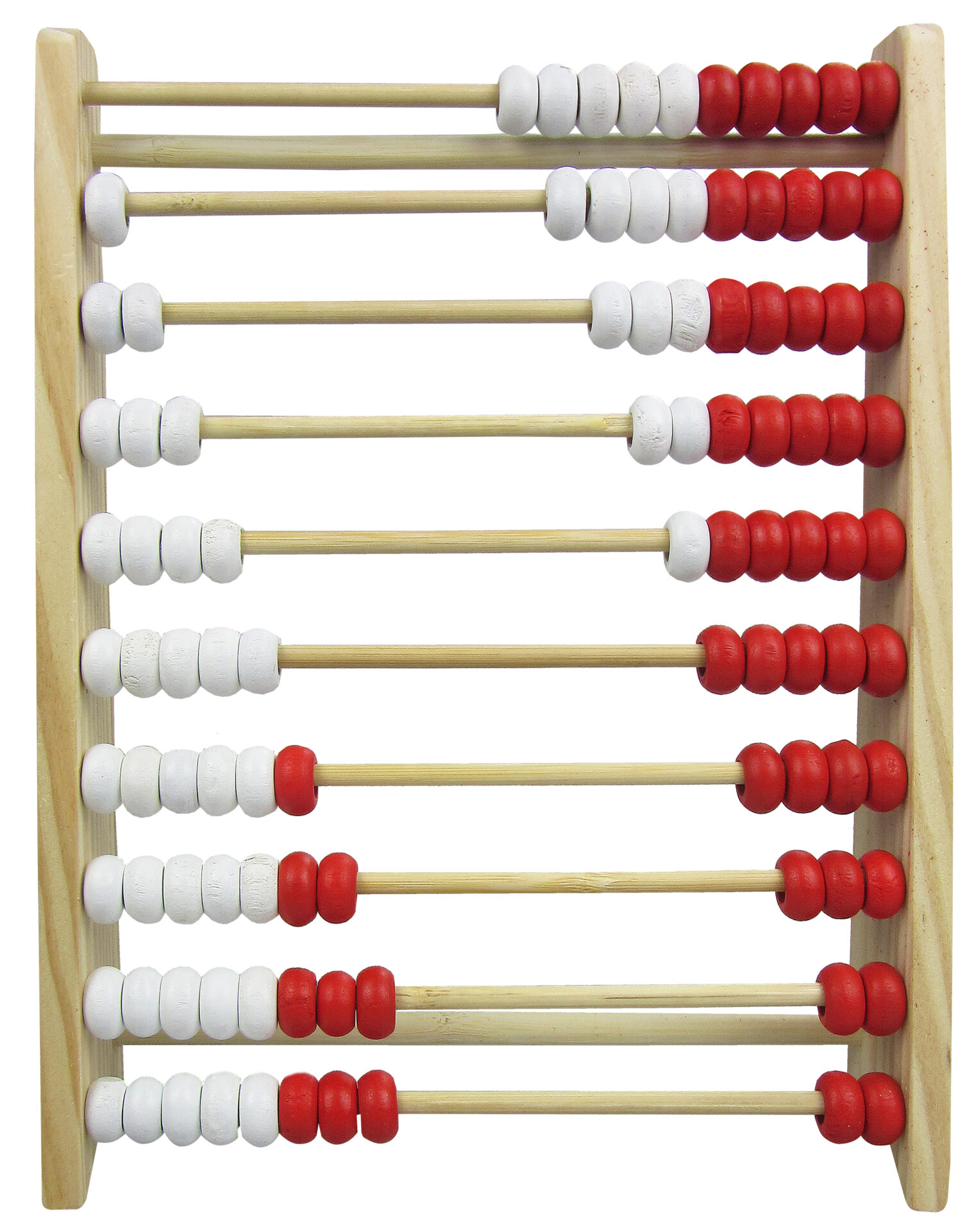 10 row learner abacus with 100 beads in red and white